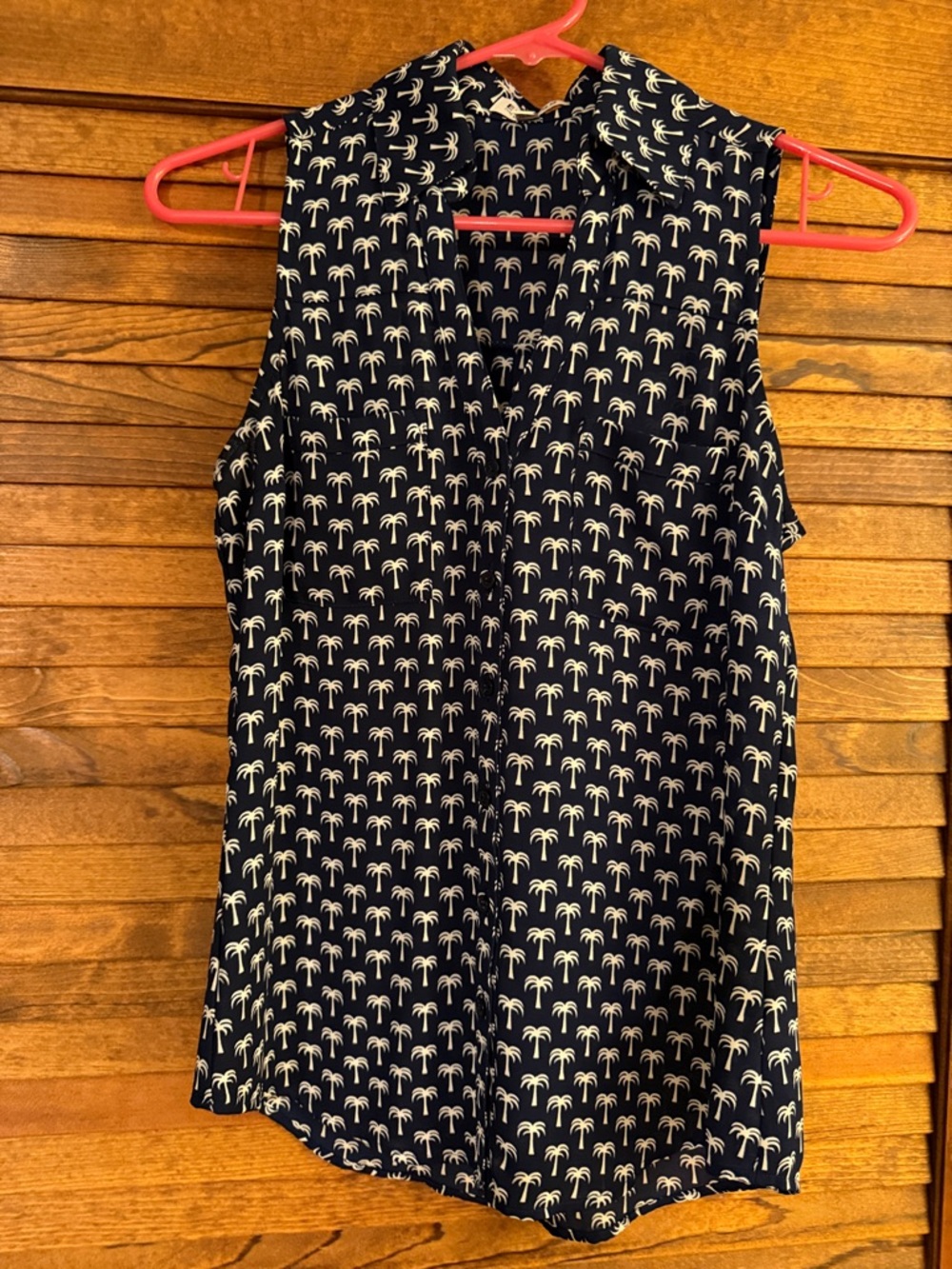 Sleeveless Portofino Shirt Navy Palm Tree Print Blouse